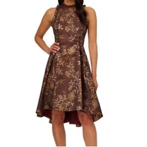 Adrianna Papell Women's Hi-Low Gown Size 4 Brown Metallic Floral